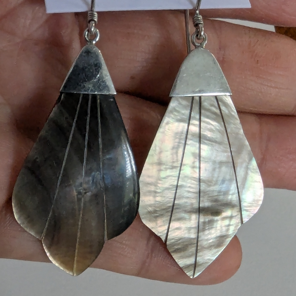 Sterling Silver Leaf Shell Dangle Drop Earrings. - image 6